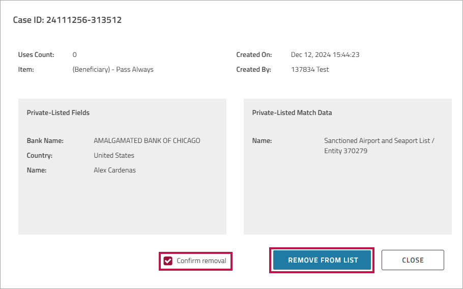Remove Private List entry